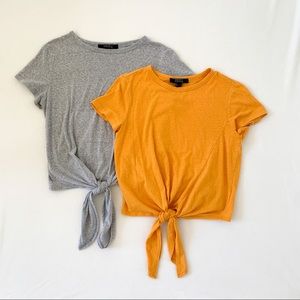 Forever 21 Ladies Yellow & Grey Short Sleeve Front Tie Tees Bundle (2) Size S